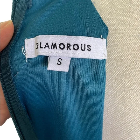 GLAMOROUS Sz S Aqua mini party dress with metal neckline detailing - Picture 6 of 8
